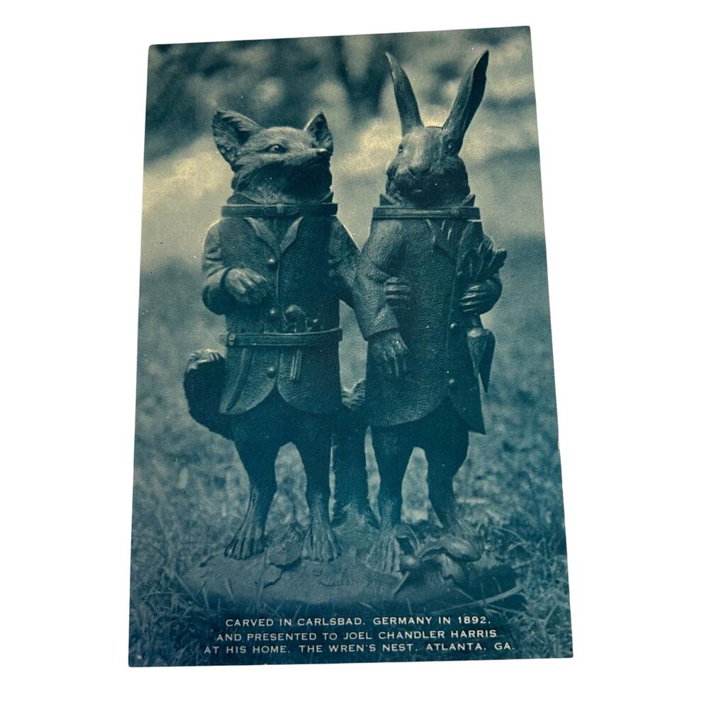 Wrens Nest Atlanta Joel Chandler Harris German Carved Rabbit and Fox Postcard